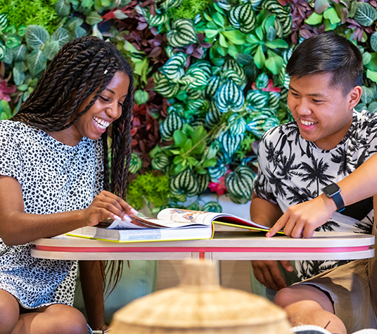 Two people studying together