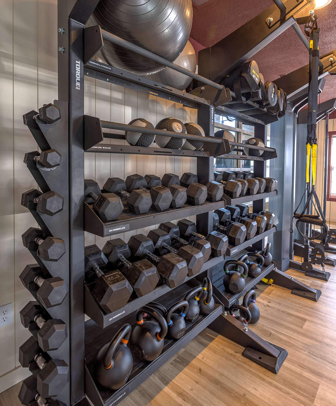 Weights in a fitness center