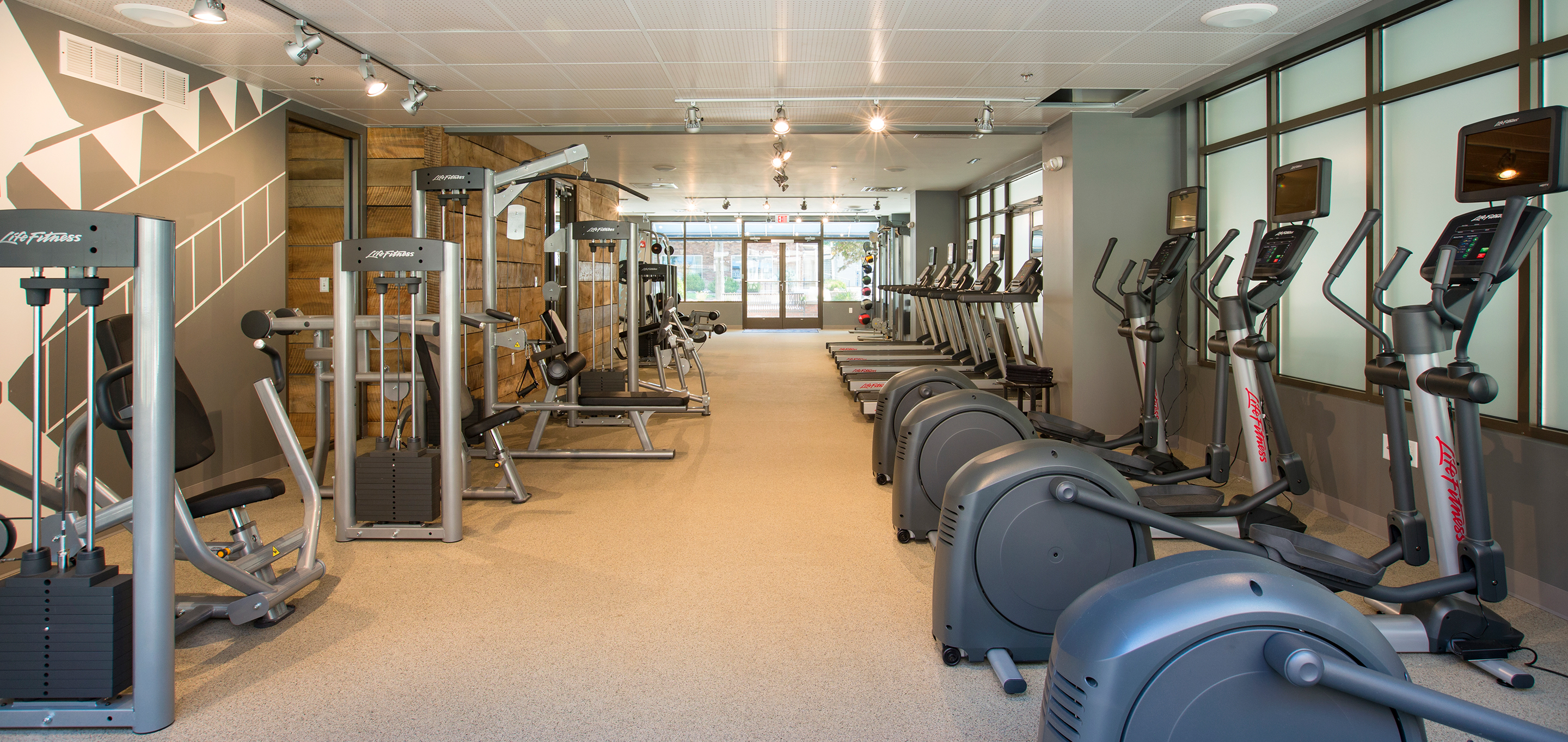 A fitness center with exercise equipment