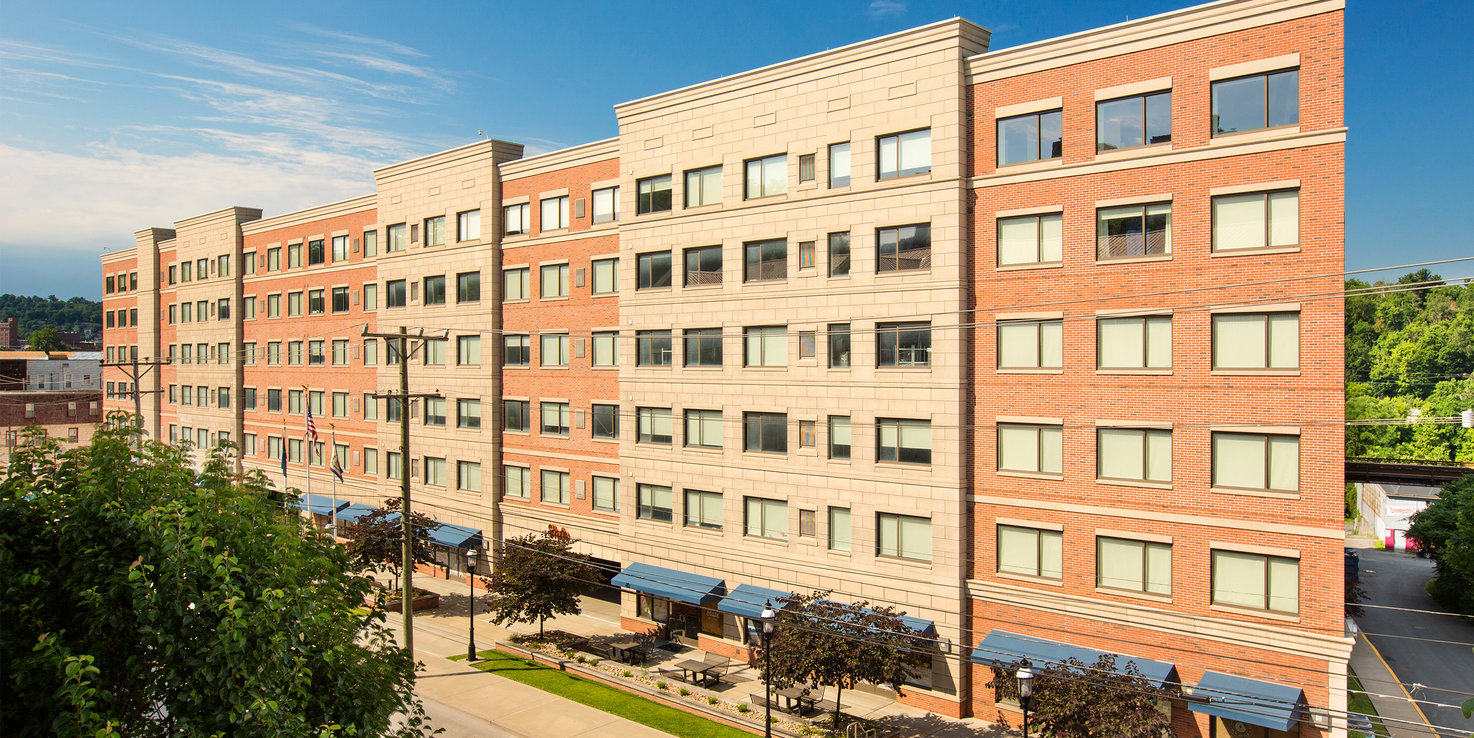 The exterior of State on Campus Morgantown