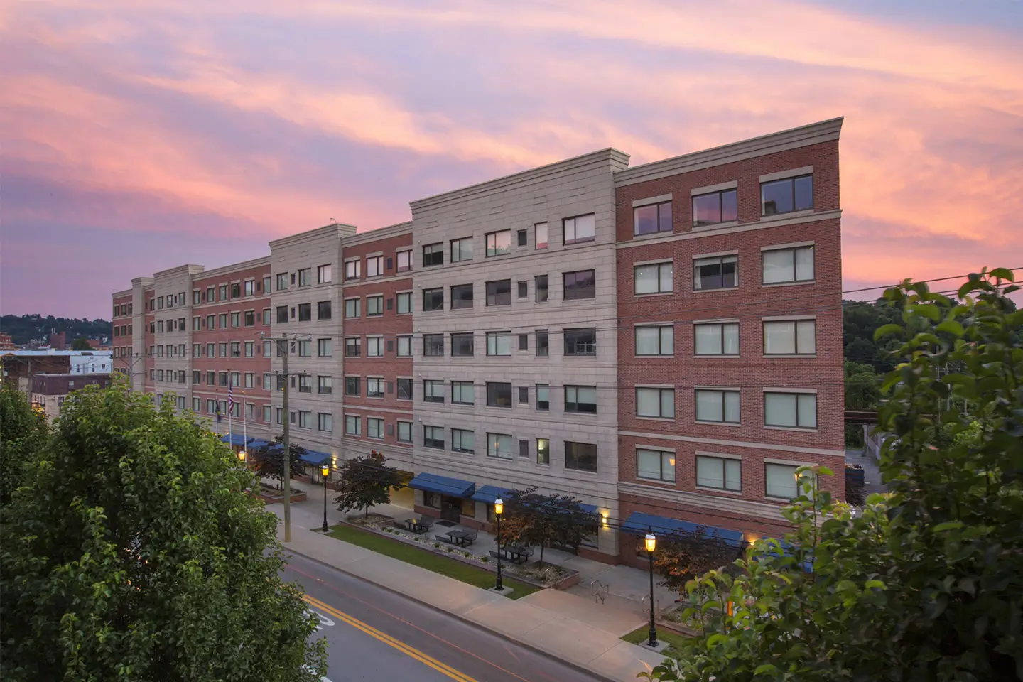 State on Campus Morgantown at sunset